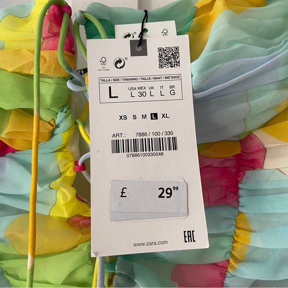 Zara Multi Coloured gathered ruched printed top - Size Large - Picture 3 of 5